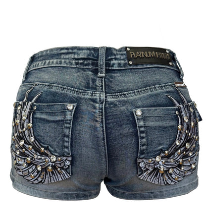 Platinum Plush “Heaven Sent” Angel Wing Rhinestone Shorts