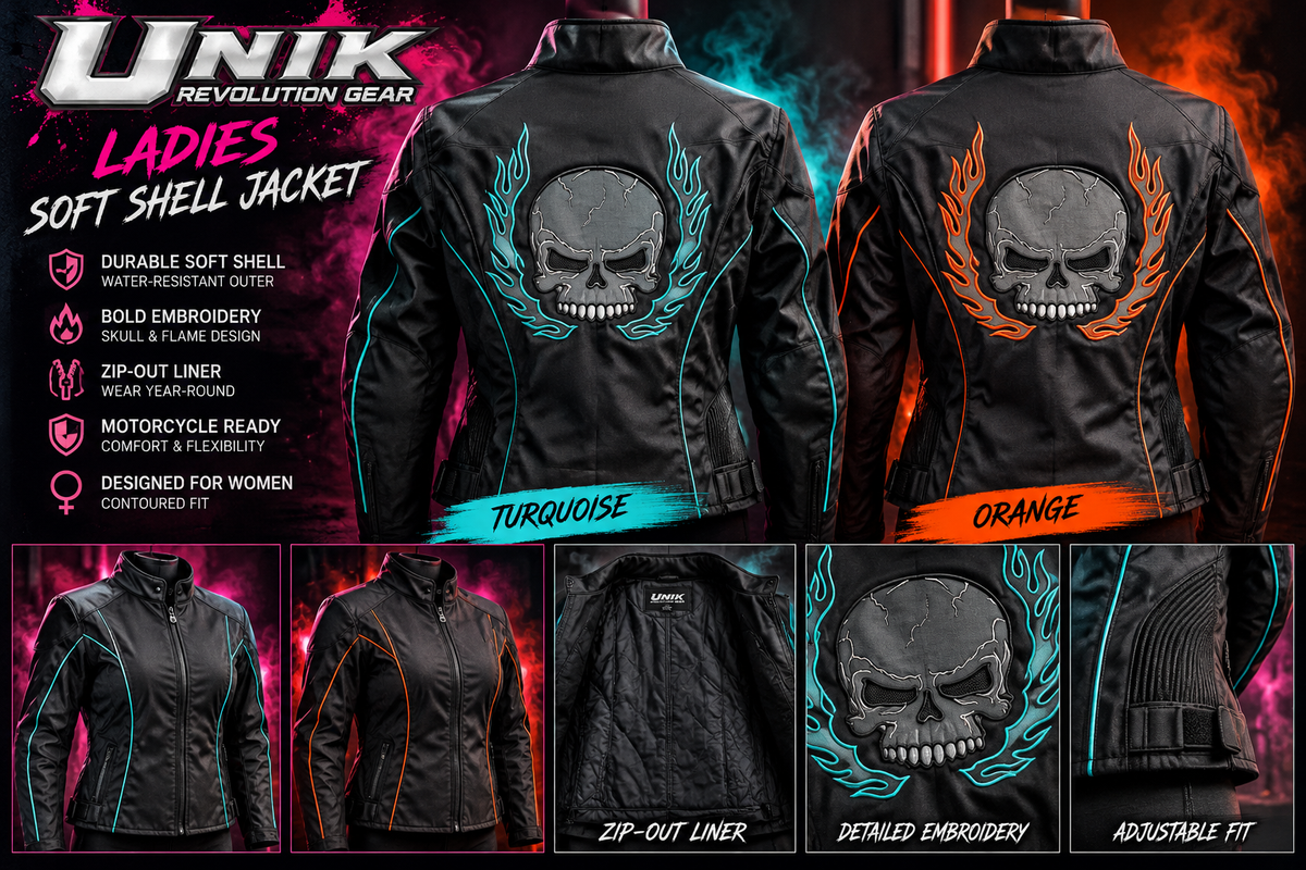 UNIK Revolution Gear Women’s Skull & Flames Motorcycle Jacket