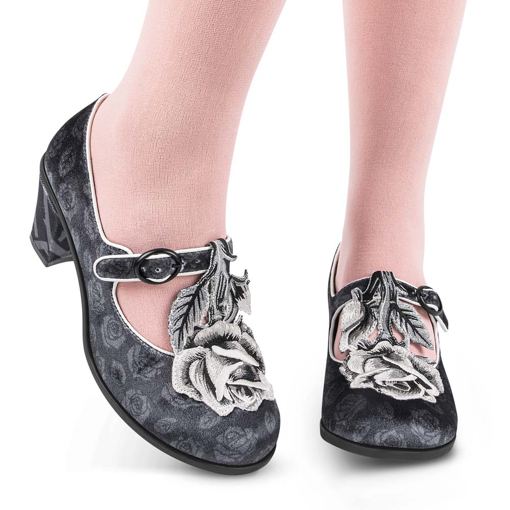 Black Tudor Women's Mary Jane Mid Heels
