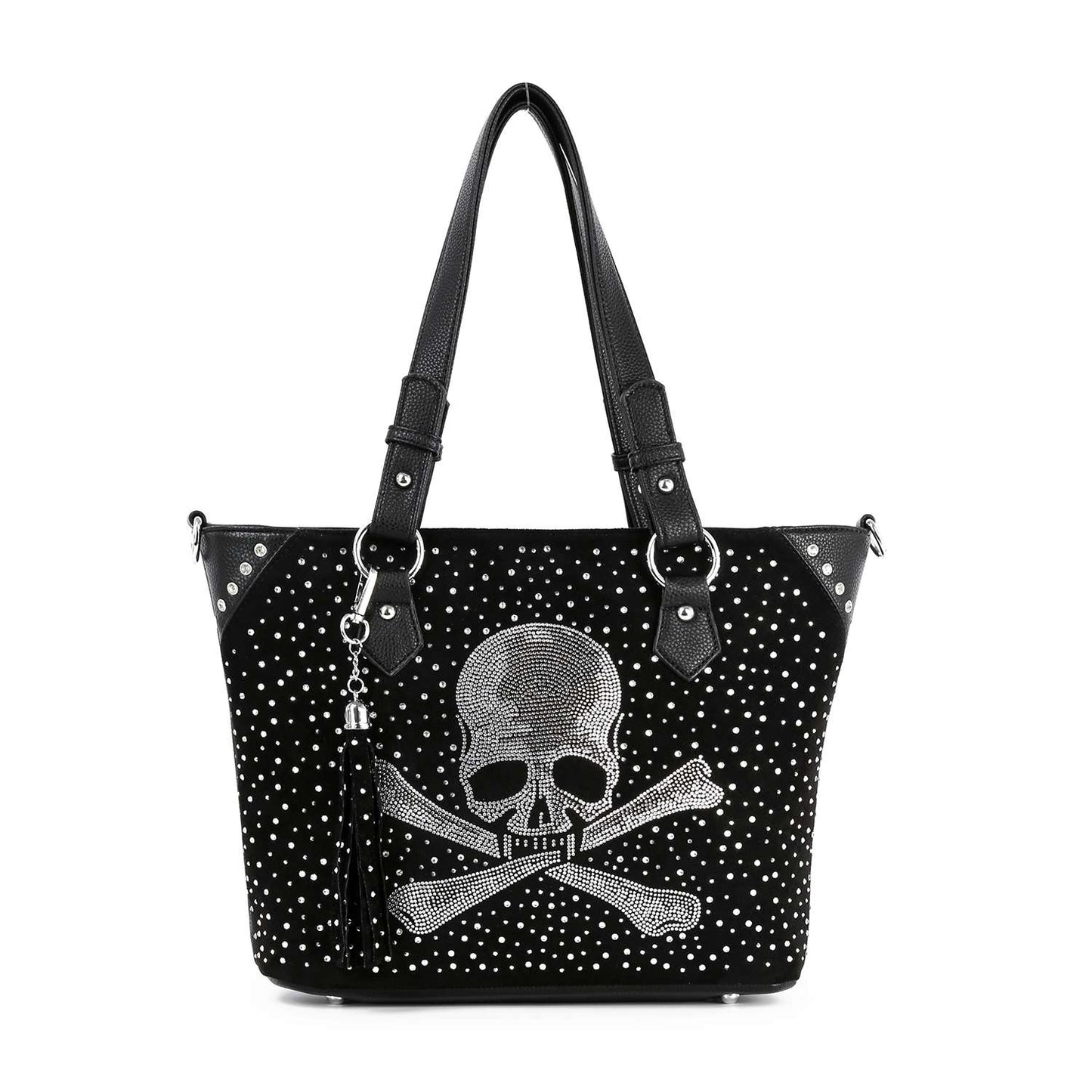 Rhinestone Skull Studded Tote Bag with Crossbody Strap