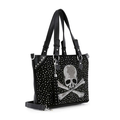 Rhinestone Skull Studded Tote Bag with Crossbody Strap