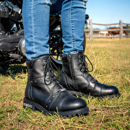 Hot Leathers BTL1010 Ladies 7-inch-Tall Zip-Up/Lace-Up Studded Boots