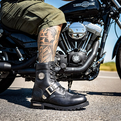 Hot Leathers Men's Wide Width Black 8-inch Logger Leather Boots with Adjustable Buckle BTM1006