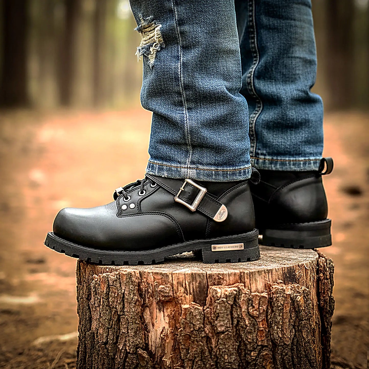 Hot Leathers Men's Black 6-inch Logger Leather Boots with Adjustable Buckle BTM1007