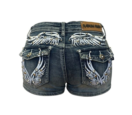 Wings of Freedom Rhinestone Shorts | Winged Denim Cutoffs S–3X