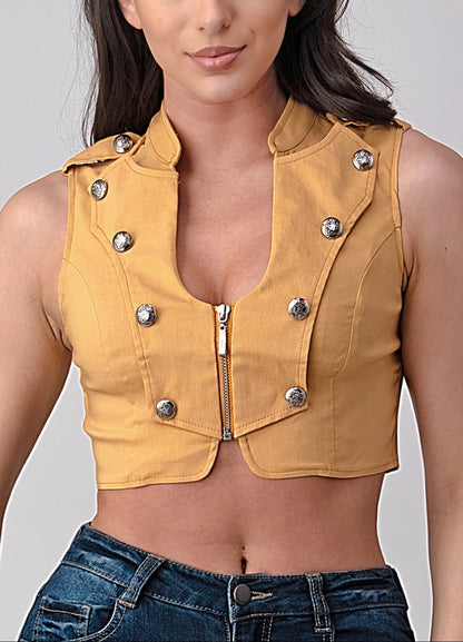 Lydia Studded Cropped Moto Vest – Biker Babe Button Crop Vest | Pixies Lounge