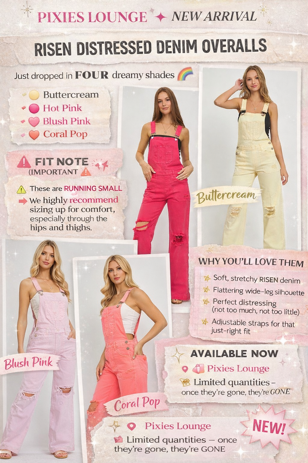 Risen Front Patch Pocket Distressed Acid Wash Wide Leg Overalls