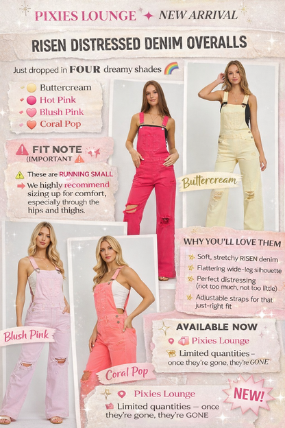 Risen Front Patch Pocket Distressed Acid Wash Wide Leg Overalls