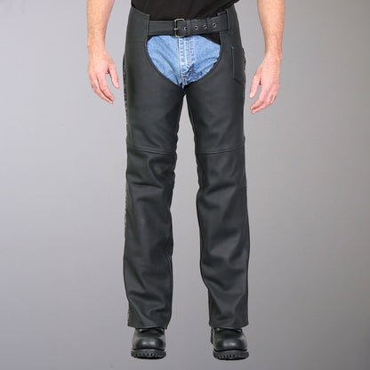 Hot Leathers CHM2001 Men's Matte Black motorcycle Leather Biker Chaps with Ancient Skull Reflective Artwork