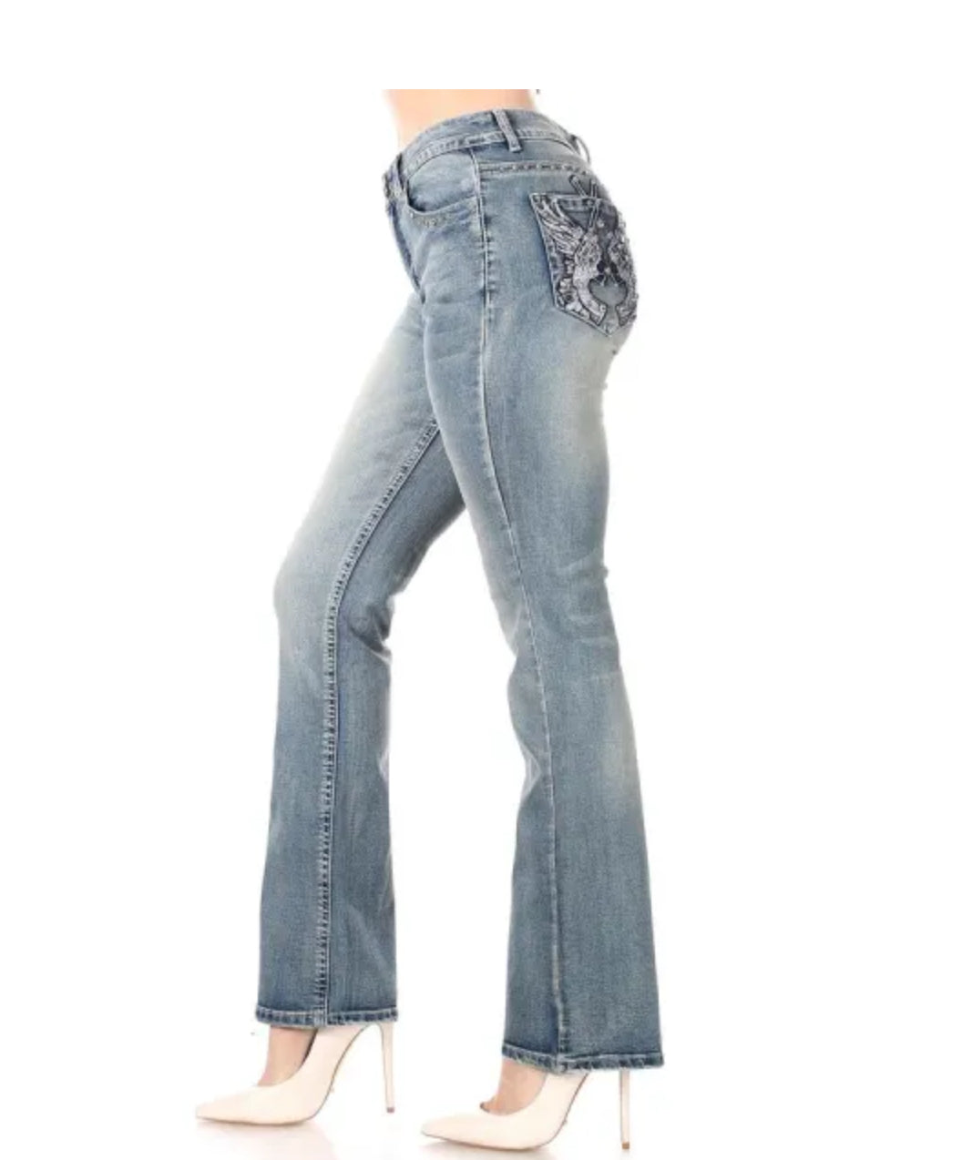 Platinum Plush Rock the Duel Winged Gun Bootcut Jeans