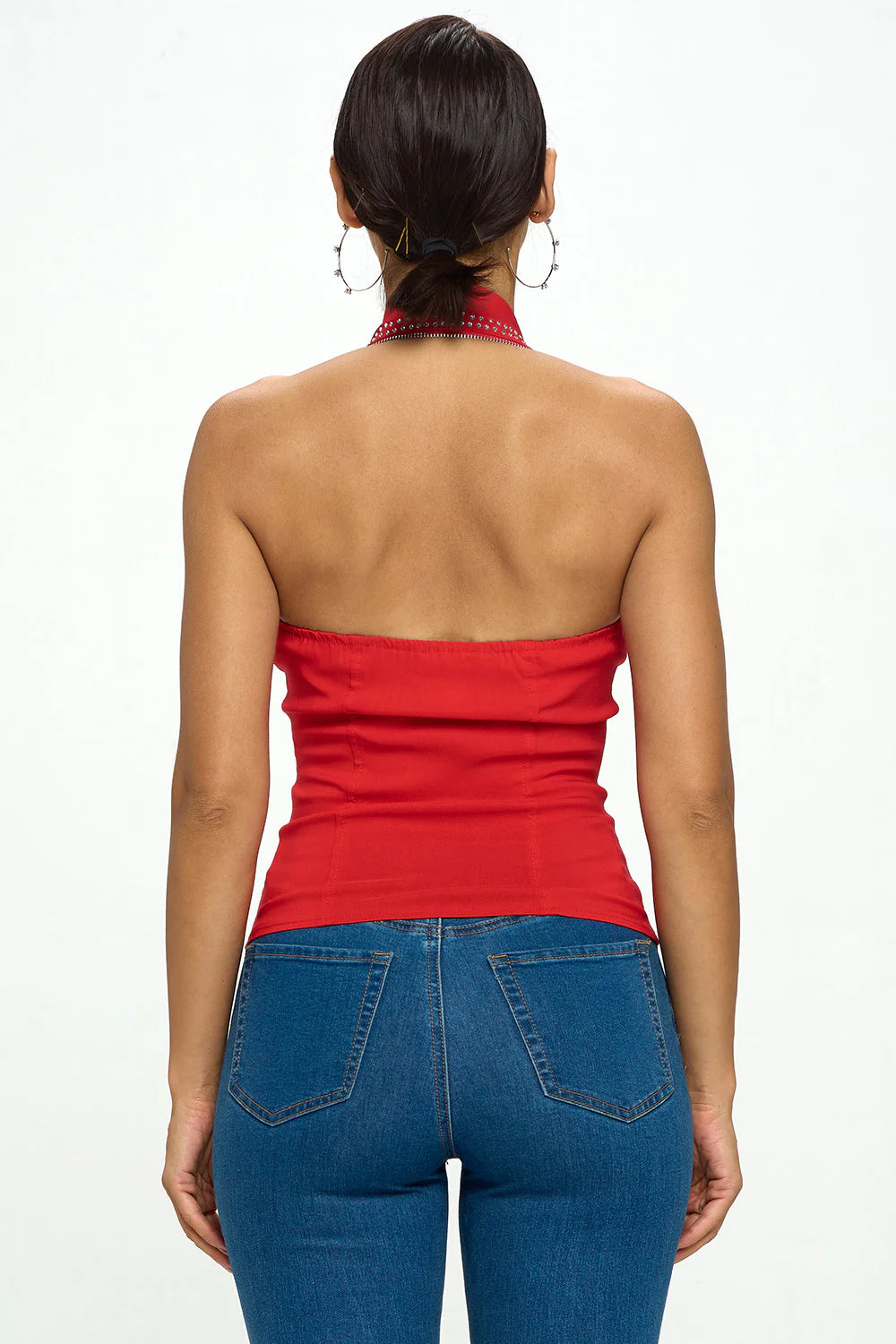 Studded Moto Halter Corset Top – Biker Glam Zip Front Vest