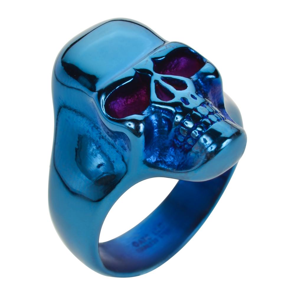 SK1709 Blue Anodized Skull Ring Stainless Steel Motorcycle Biker Jewelry