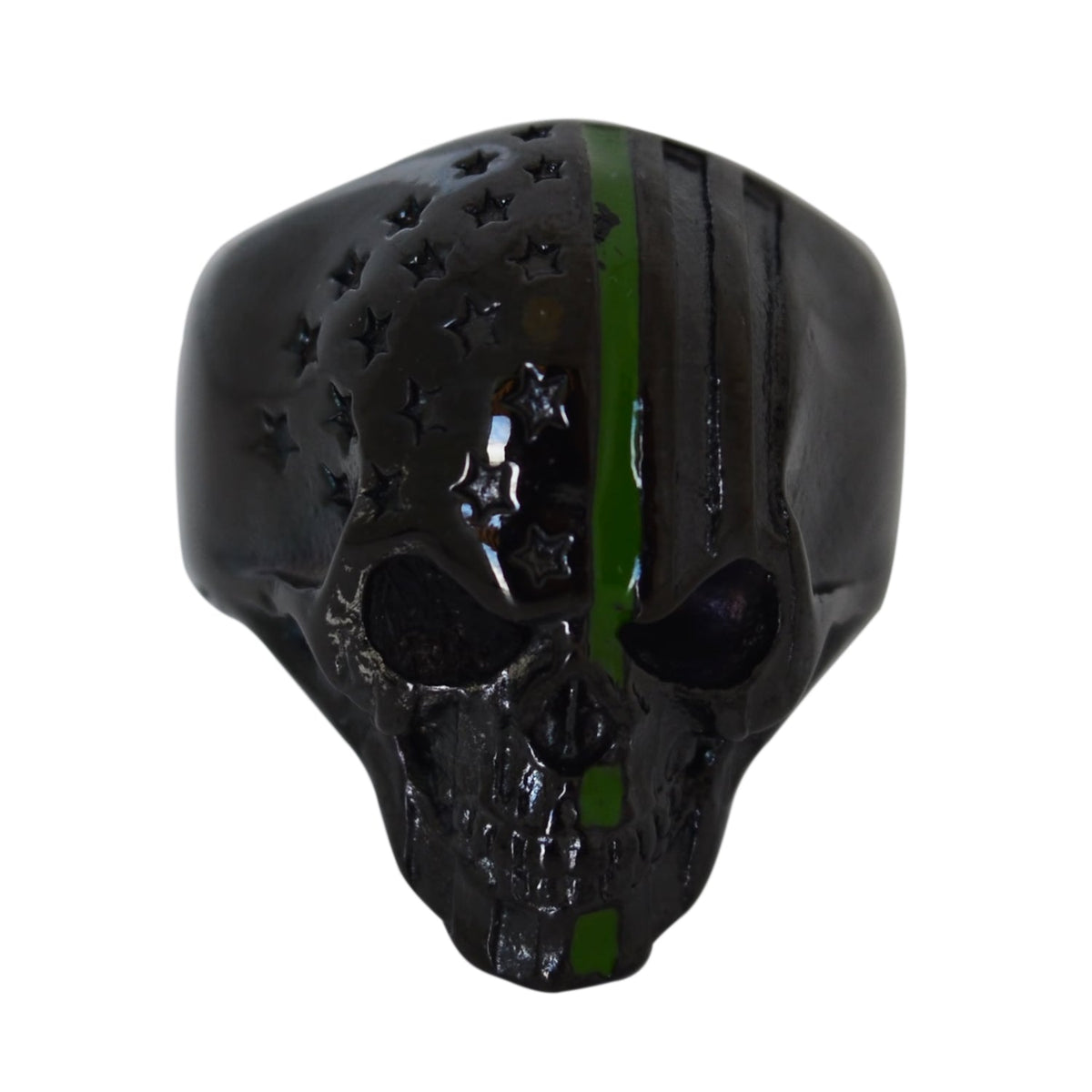 SK2332 Military Green Skull Ring Stainless Steel American Flag Patriot
