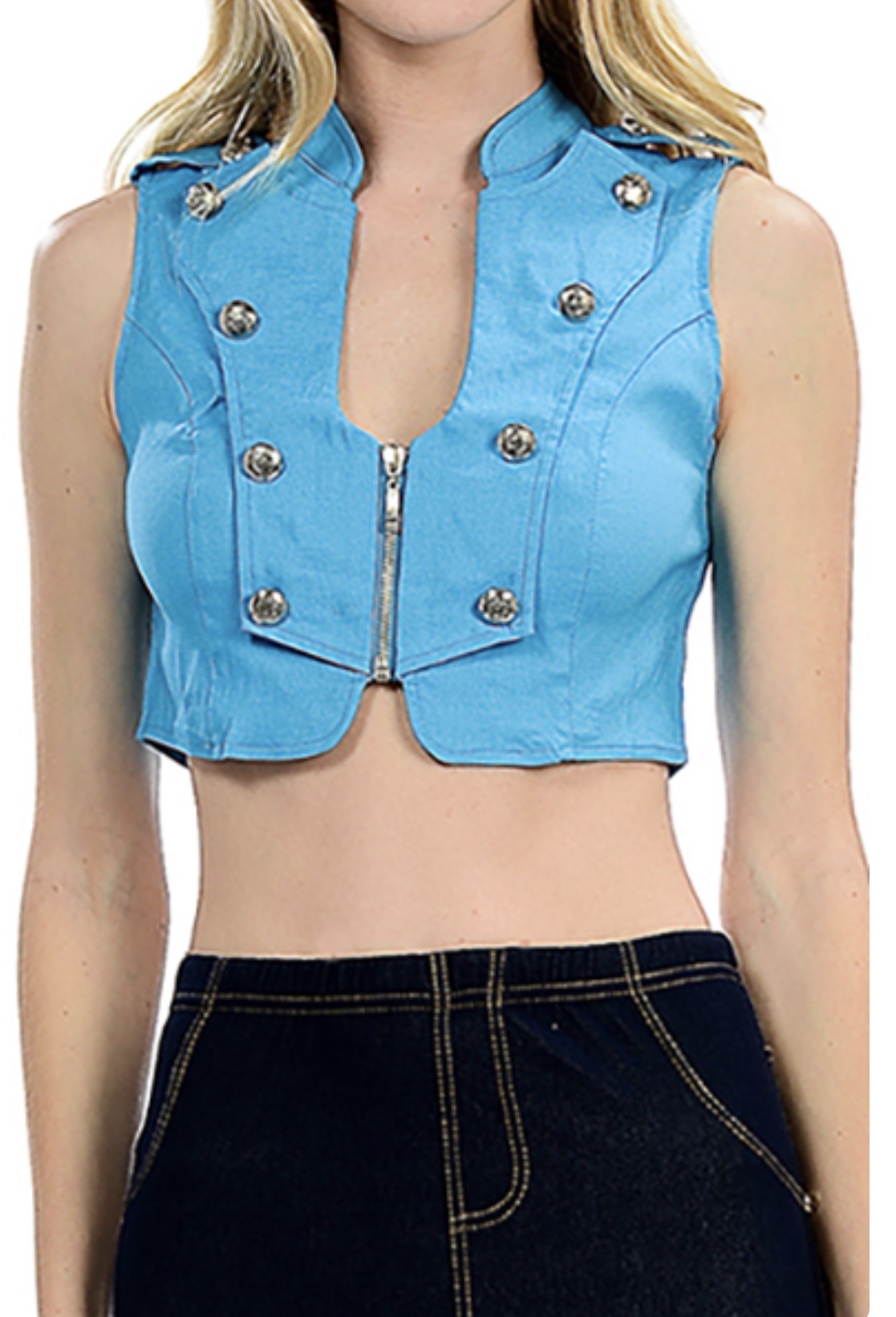 Lydia Studded Cropped Moto Vest – Biker Babe Button Crop Vest | Pixies Lounge