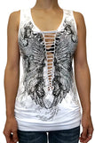 Platinum Plush “Midnight Wings” Biker Tank Top with Rhinestone Accents