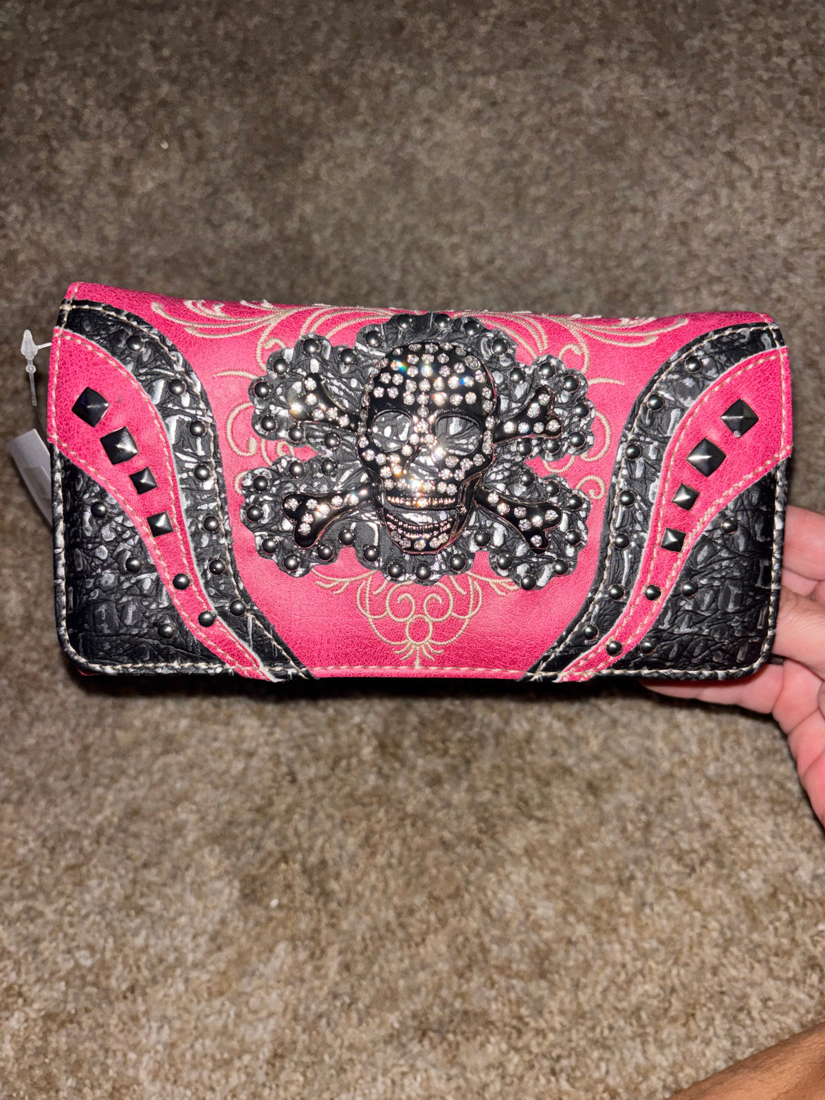 Rhinestone Skull Crossbody Wallet | Studded Western Organizer Purse