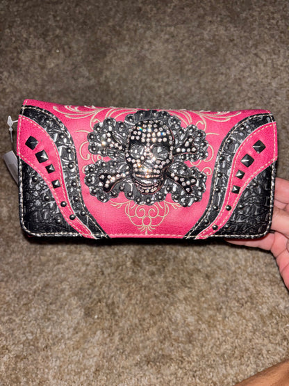 Rhinestone Skull Crossbody Wallet | Studded Western Organizer Purse