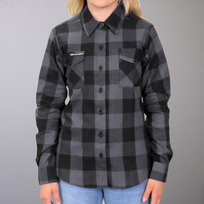 Hot Leathers Ladies 'Dust Angel' Black/Gray Cotton Flannel Shirt - Button Front - Riding - Casual Wear - FLL3001