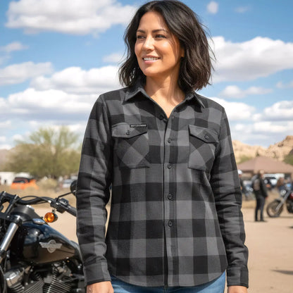 Hot Leathers Ladies 'Dust Angel' Black/Gray Cotton Flannel Shirt - Button Front - Riding - Casual Wear - FLL3001