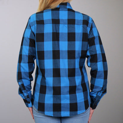 Hot Leathers Ladies 'Wild Road' Black/Aqua Cotton Flannel Shirt - Button Front - Riding - Casual Wear - FLL3004
