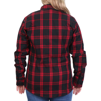 Hot Leathers Ladies 'Chrome Dawn' Black/Red Cotton Flannel Shirt - Button Front - Riding - Casual Wear - FLL3009