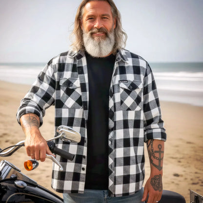 Hot Leathers Men's 'Outlaw Mile' Black/White Cotton Flannel Shirt - Button Front - Riding/Casual/ Work Wear - FLM2004