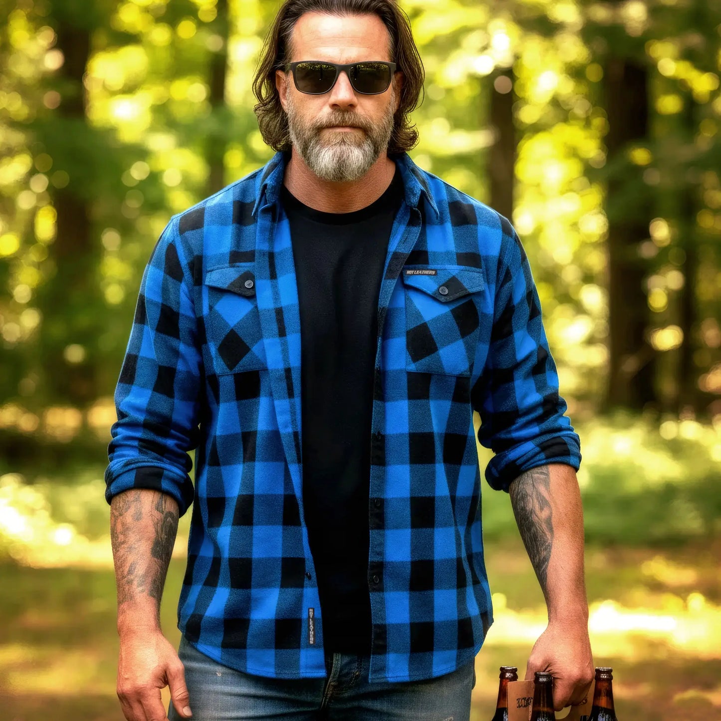 Hot Leathers FLM2006 Mens Black and Blue Long Sleeve Flannel Shirt