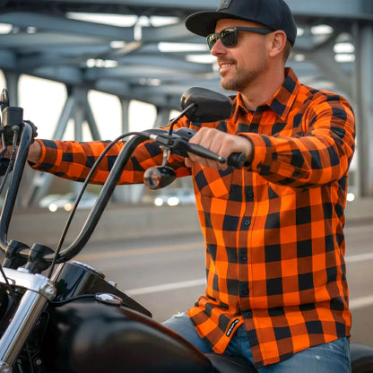 Hot Leathers Men's 'Road Vow' Orange/Black Cotton Flannel Shirt - Button Front - Riding/Casual/ Work Wear - FLM2007