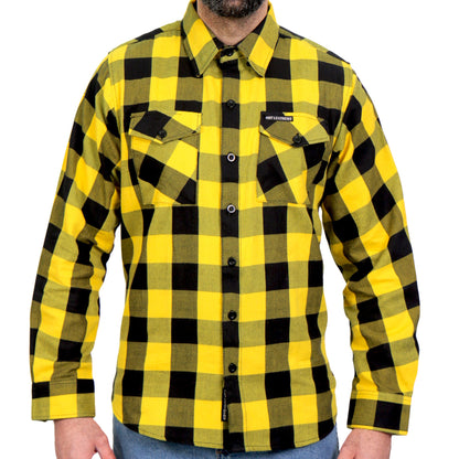 Hot Leathers Men's 'Dead Route' Gold/Black Cotton Flannel Shirt - Button Front - Riding/Casual/ Work Wear - FLM2014