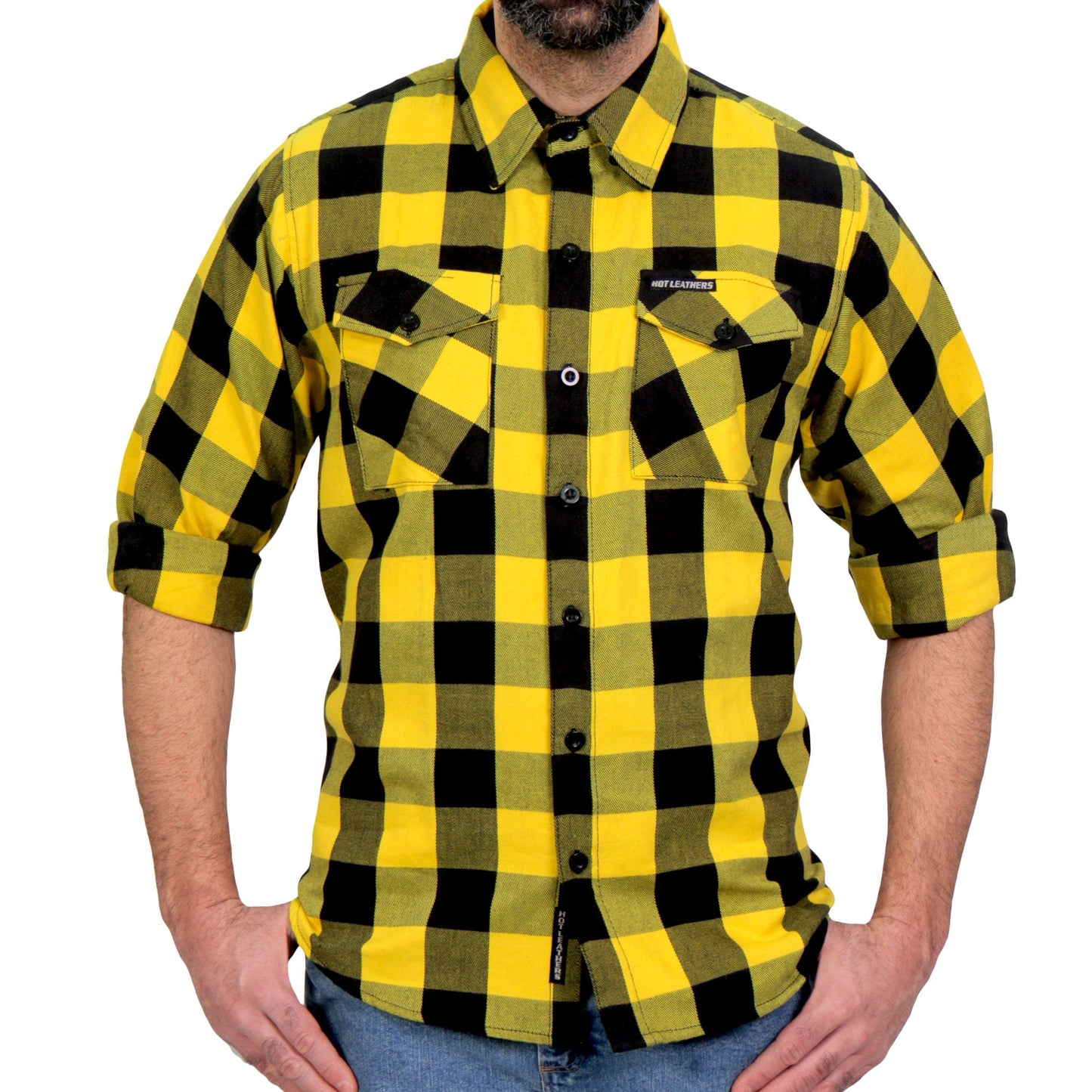 Hot Leathers Men's 'Dead Route' Gold/Black Cotton Flannel Shirt - Button Front - Riding/Casual/ Work Wear - FLM2014