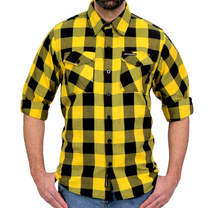 Hot Leathers Men's 'Dead Route' Gold/Black Cotton Flannel Shirt - Button Front - Riding/Casual/ Work Wear - FLM2014