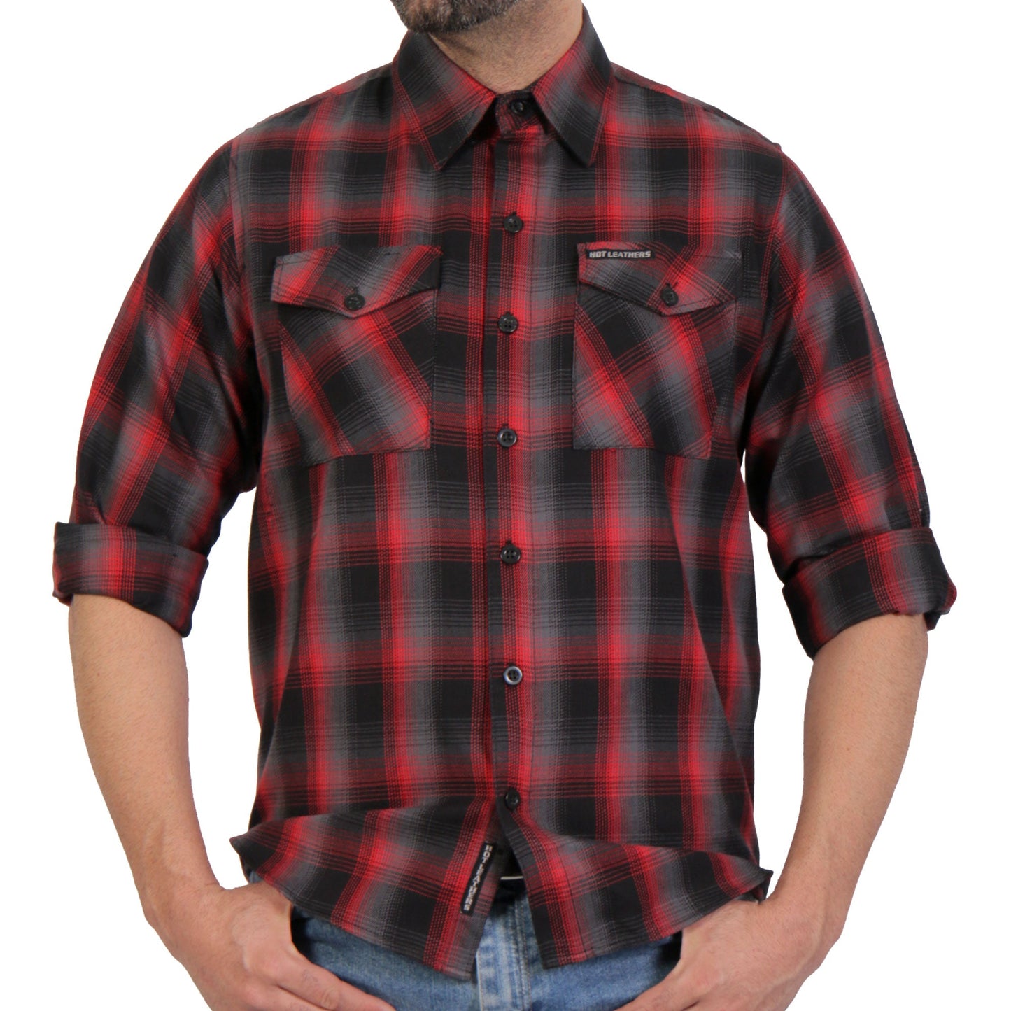 Hot Leathers Men's 'Grave Shift' Black Cotton Flannel Shirt - Button Front - Riding/Casual/ Work Wear - FLM2017