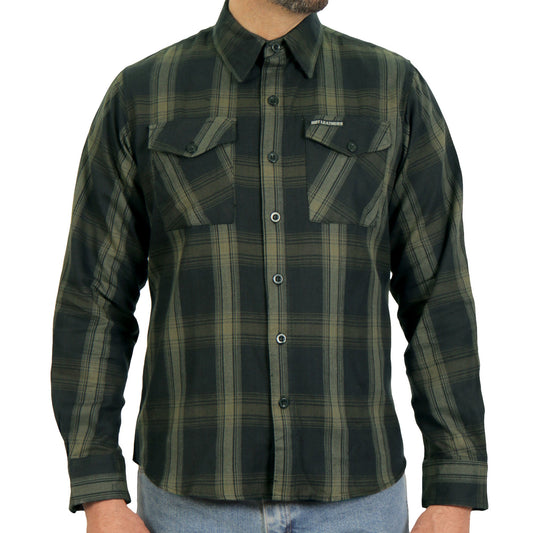 Hot Leathers Men's 'Open Road' Black/Green Cotton Flannel Shirt - Button Front - Riding/Casual/ Work Wear - FLM2018