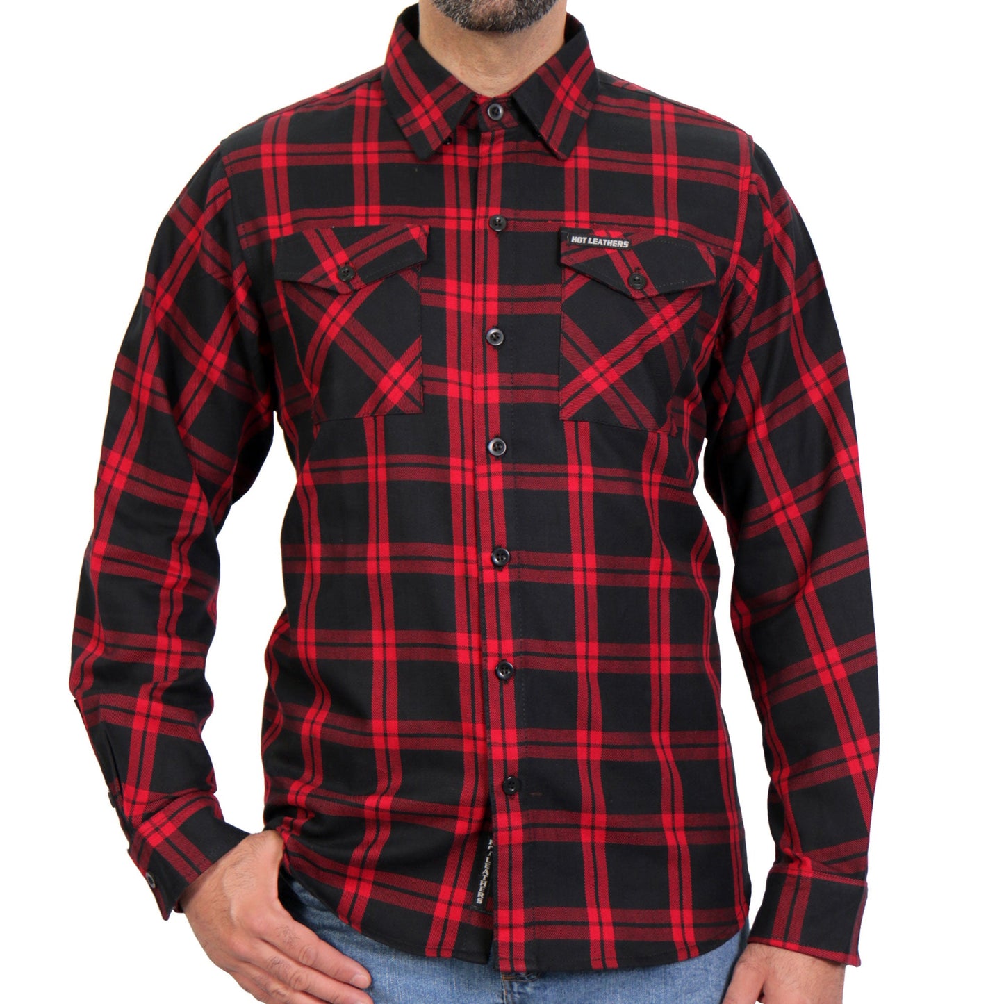 Hot Leathers Men's 'Rebel Static' Red/Black Cotton Flannel Shirt - Button Front - Riding/Casual/ Work Wear - FLM2021