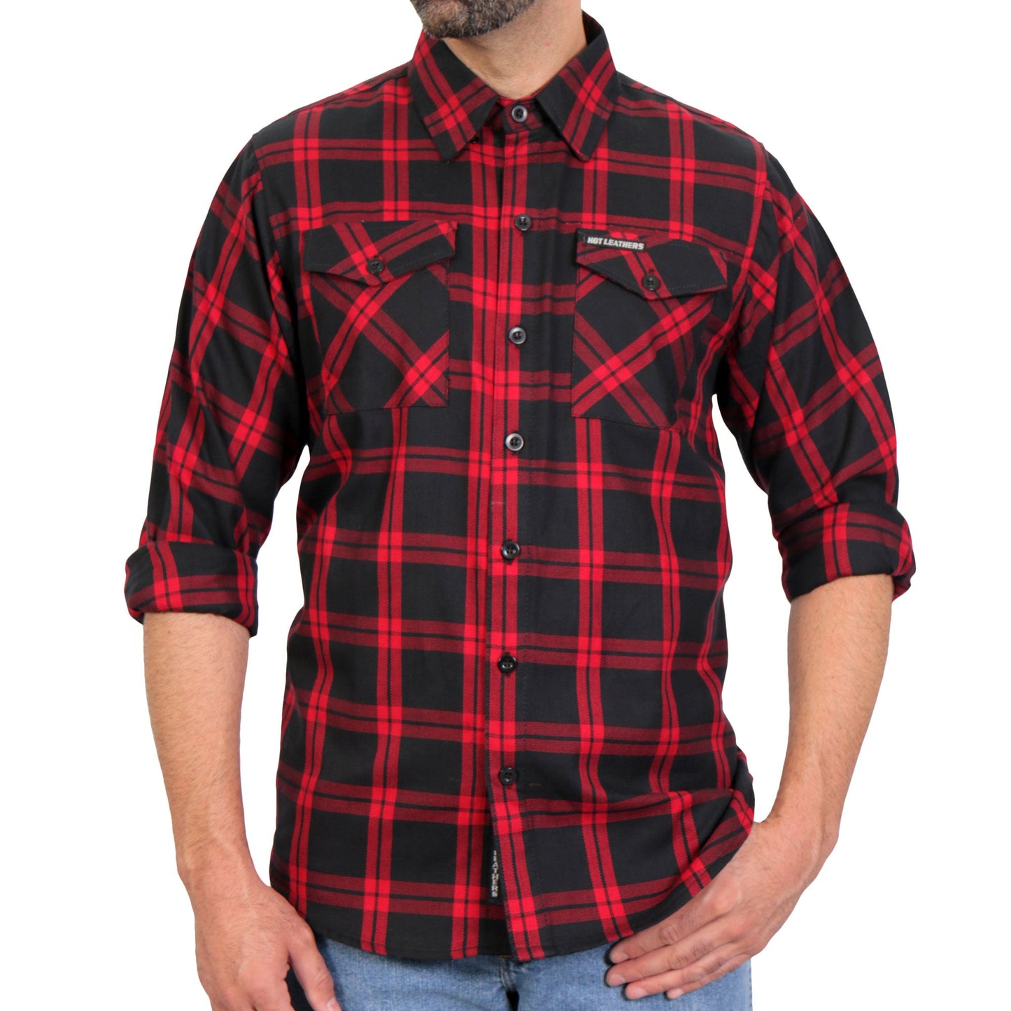 Hot Leathers Men's 'Rebel Static' Red/Black Cotton Flannel Shirt - Button Front - Riding/Casual/ Work Wear - FLM2021