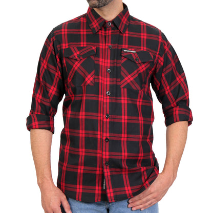 Hot Leathers Men's 'Rebel Static' Red/Black Cotton Flannel Shirt - Button Front - Riding/Casual/ Work Wear - FLM2021