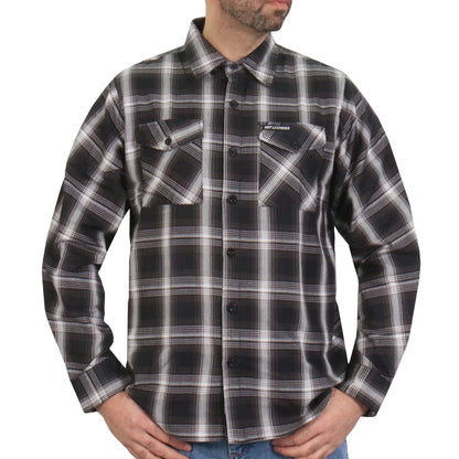 Hot Leathers Men's 'Last Exit' White/Black Cotton Flannel Shirt - Button Front - Riding/Casual/ Work Wear - FLM2023