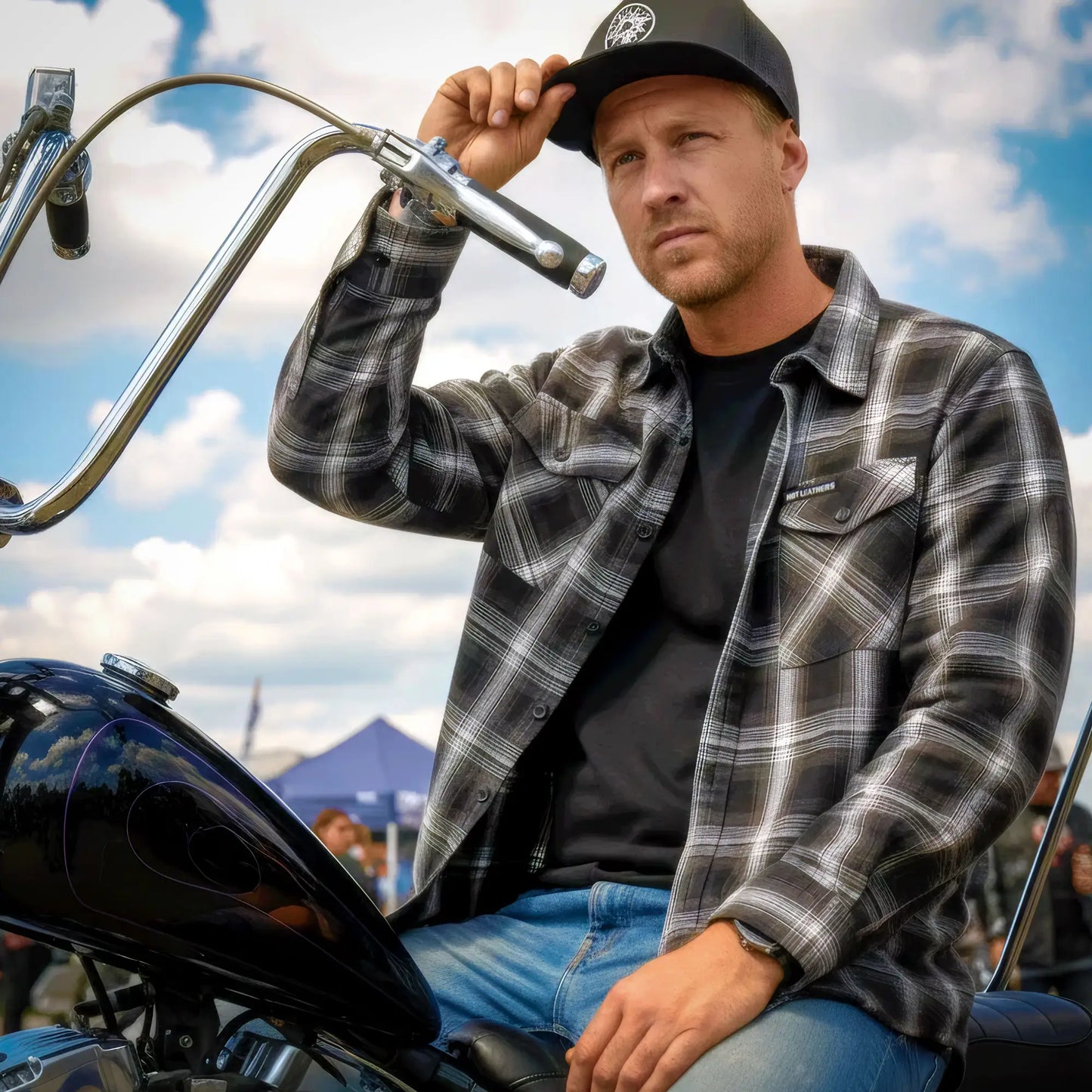 Hot Leathers Men's 'Last Exit' White/Black Cotton Flannel Shirt - Button Front - Riding/Casual/ Work Wear - FLM2023