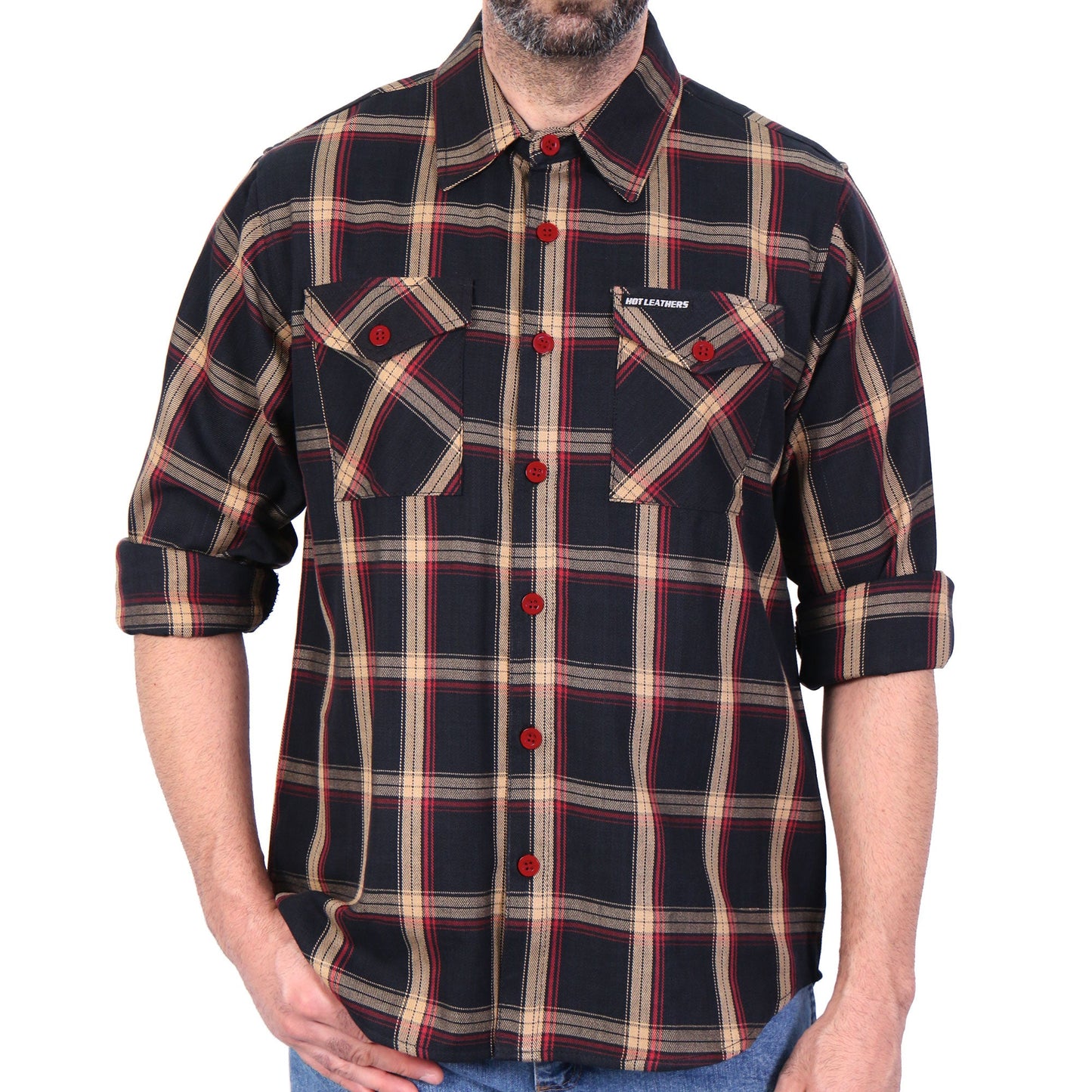 Hot Leathers Men's 'Ghost Run' Multi/Color Plaid Flannel Shirt - Button Front - Riding/Casual/ Work Wear - FLM2038