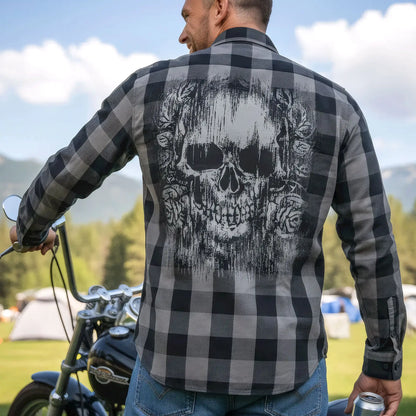 Hot Leathers Men's 'Grave Rub' Black/Gray Cotton Flannel Shirt - Button Front - Riding/Casual/ Work Wear - FLM2101