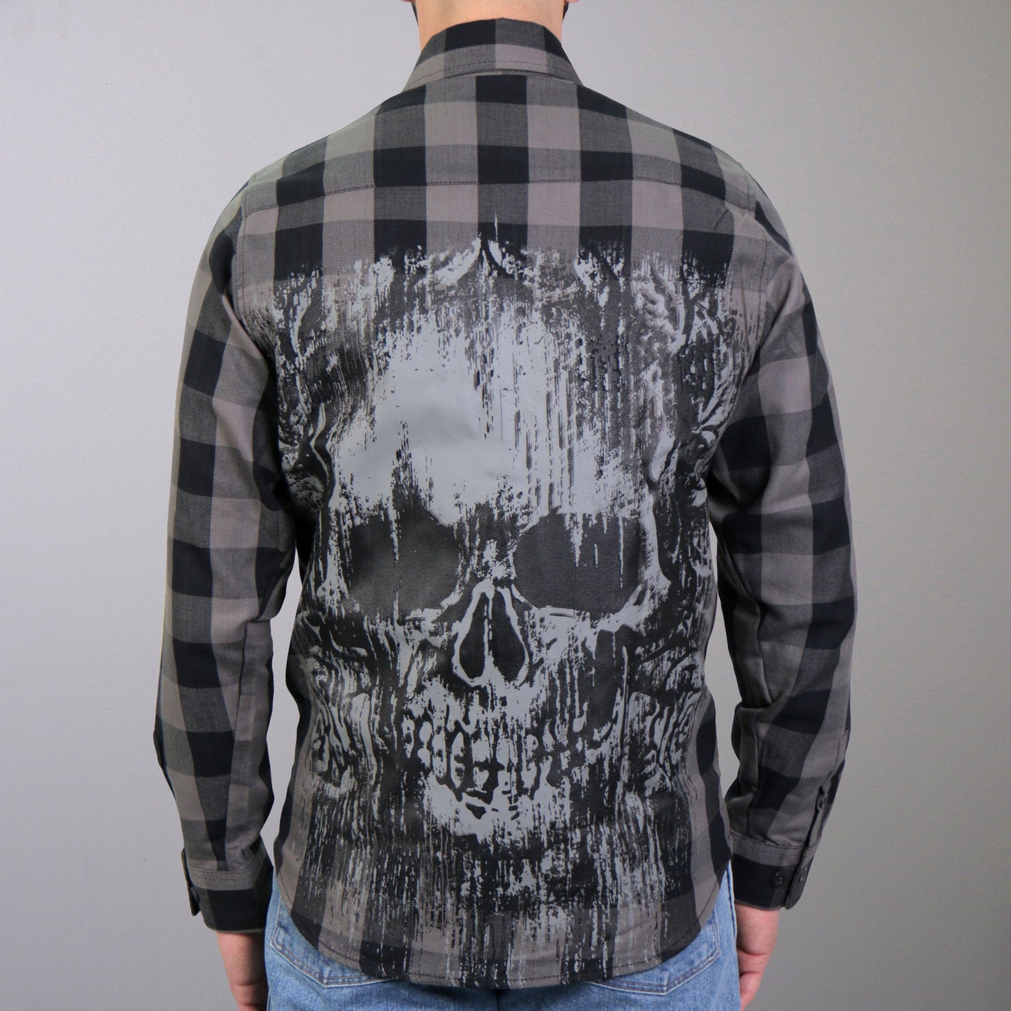 Hot Leathers Men's 'Grave Rub' Black/Gray Cotton Flannel Shirt - Button Front - Riding/Casual/ Work Wear - FLM2101