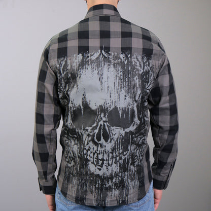 Hot Leathers Men's 'Grave Rub' Black/Gray Cotton Flannel Shirt - Button Front - Riding/Casual/ Work Wear - FLM2101