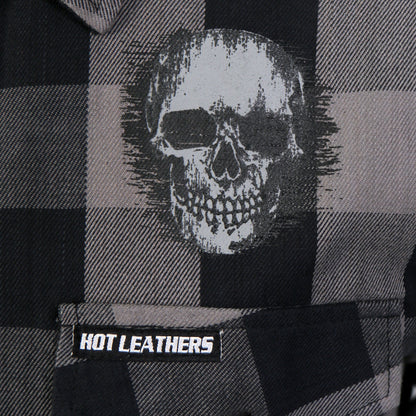 Hot Leathers Men's 'Grave Rub' Black/Gray Cotton Flannel Shirt - Button Front - Riding/Casual/ Work Wear - FLM2101