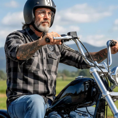 Hot Leathers Men's 'Grave Rub' Black/Gray Cotton Flannel Shirt - Button Front - Riding/Casual/ Work Wear - FLM2101