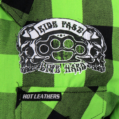 Hot Leathers Men's 'Brass Knuckles' Black/Green Cotton Flannel Shirt - Button Front - Riding/Casual/ Work Wear - FLM2106