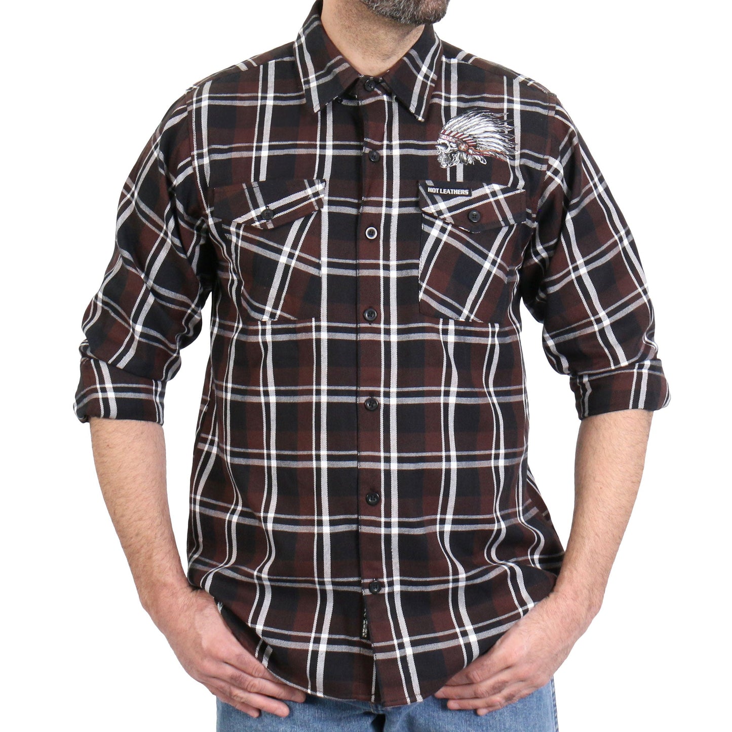 Hot Leathers Men's 'Headdress' Multi/Color Cotton Flannel Shirt - Button Front - Riding/Casual/ Work Wear - FLM2109