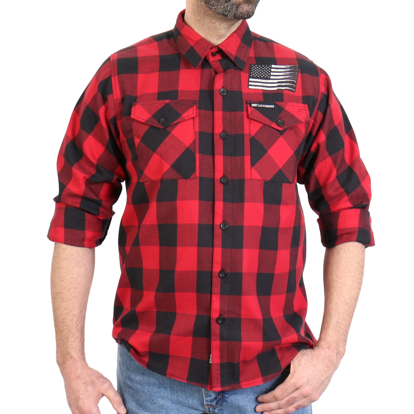 Hot Leathers Men's 'Bullets' Black/Red Cotton Flannel Shirt - Button Front - Riding/Casual/ Work Wear - FLM2110