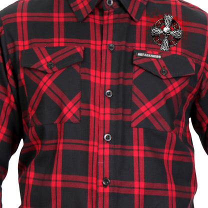 Hot Leathers Men's 'Celtic Cross' Red/Black Cotton Flannel Shirt - Button Front - Riding/Casual/ Work Wear - FLM2112