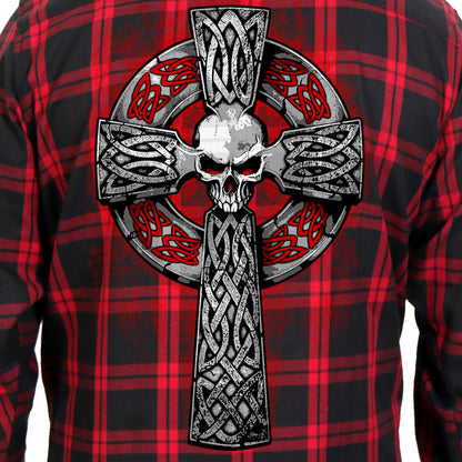 Hot Leathers Men's 'Celtic Cross' Red/Black Cotton Flannel Shirt - Button Front - Riding/Casual/ Work Wear - FLM2112
