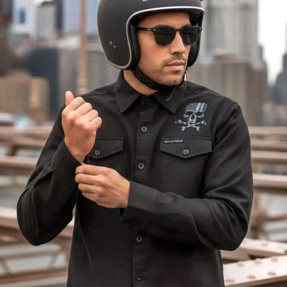 Hot Leathers Men's 'Black Flag' Black Cotton Flannel Shirt - Button Front - Riding/Casual/ Work Wear - FLM2113